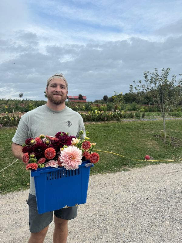 Luke Picking Flowers at His Mom's Farm